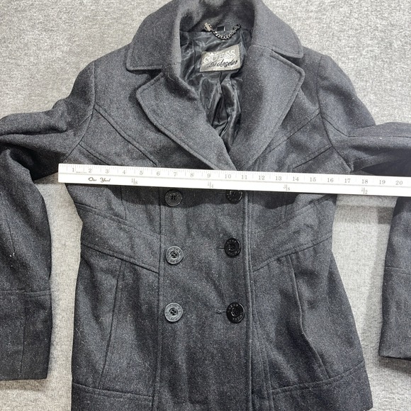Guess Womens Wool Blend Lined Short Collared Fitted Pea Coat Size Small Charcoal - Picture 3 of 6